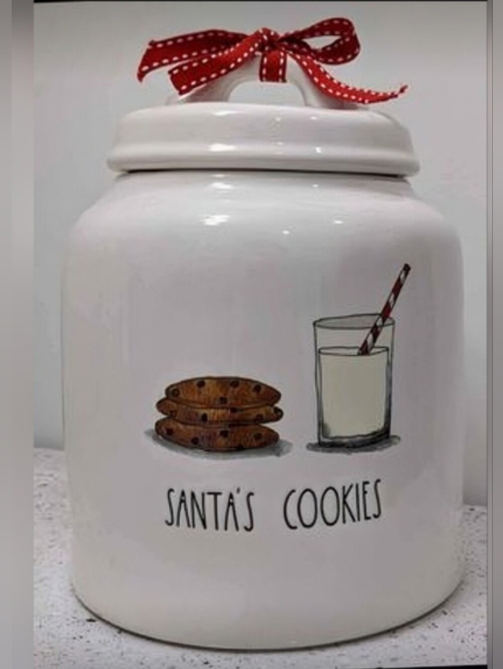 HTF Rae Dunn SANTA'S COOKIES Large Ceramic Chubby Canister